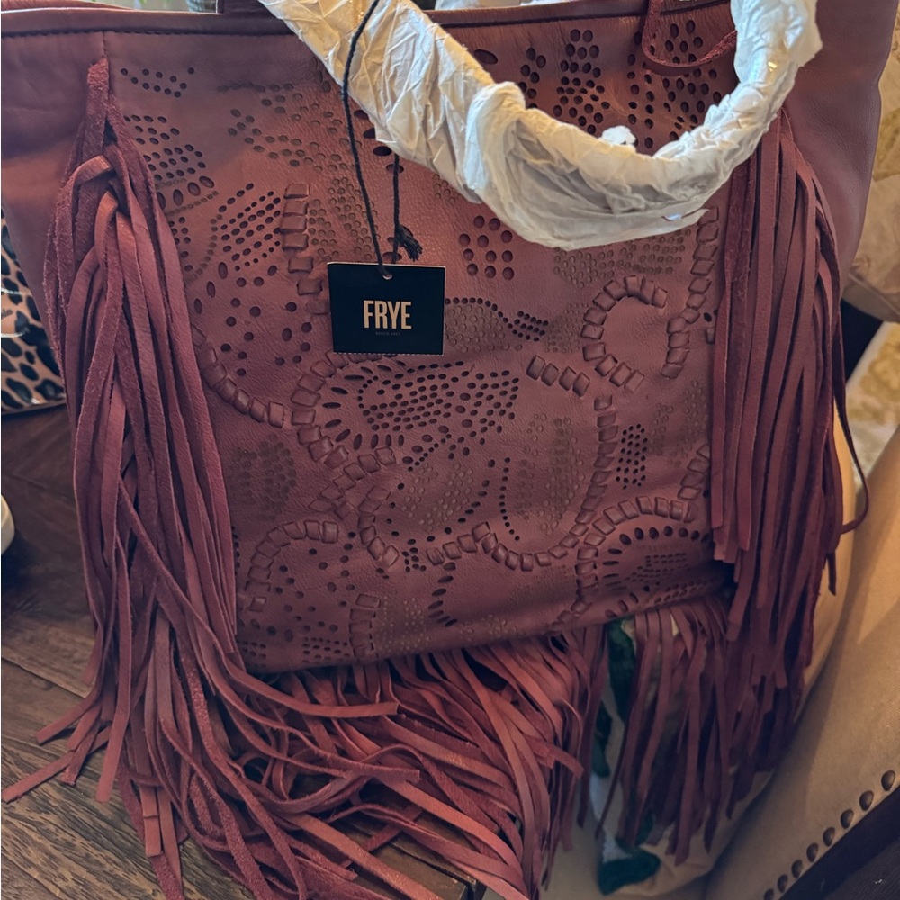Frye Mauve Fringe Tote Bag